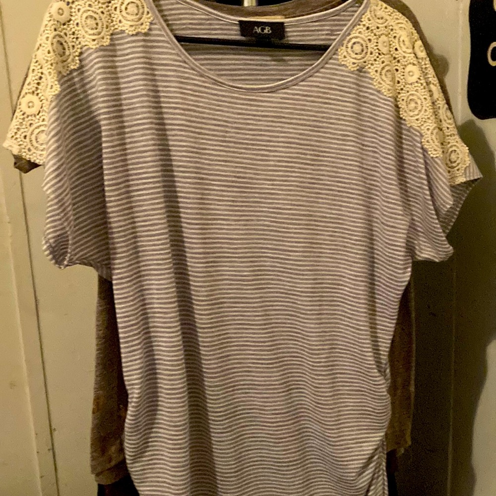 AGB grey and white stripped shirt